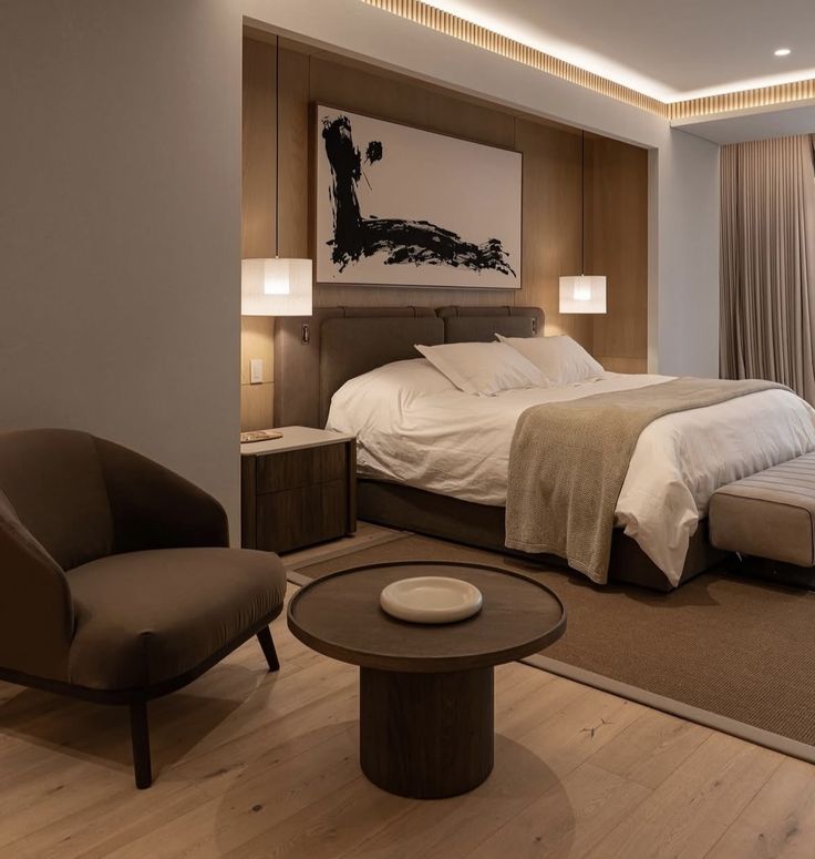 Standard hotel room with stylish furnishings and modern decor